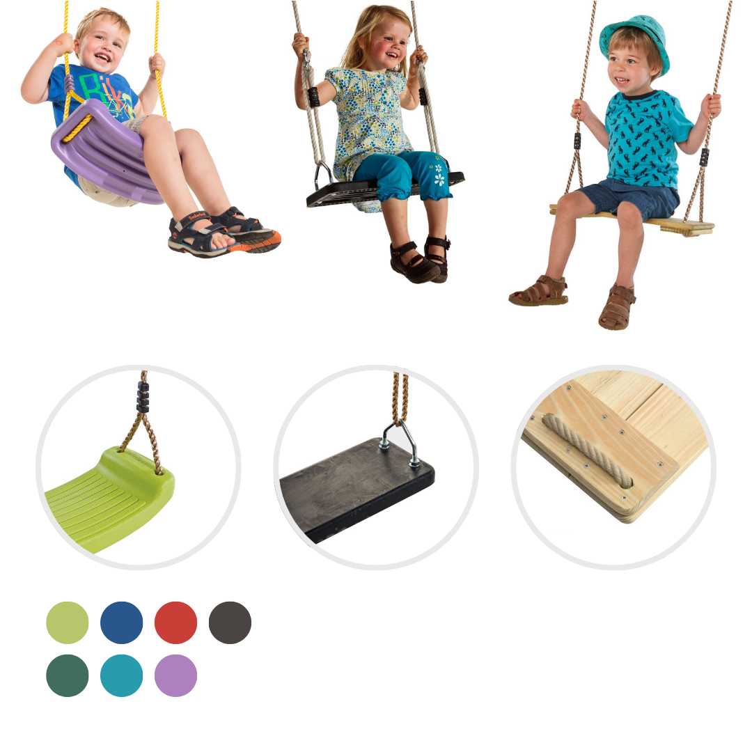 balançoires plastique soufflé, balançoires bois et caoutchouc blue rabbit aires de jeu